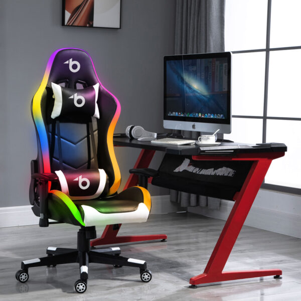RGB LED-es gamer szék párnával, karfával - 85 x 57 cm / 54 x 52 cm