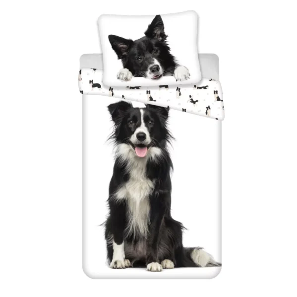 Border Collie mintás ágyneműhuzat – fekete-fehér kutyás design.